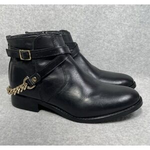 Steven Madden Ankle Booties Ringo Womens 8.5 Black Leather Chain Strap Zip Biker